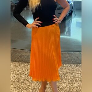 DKNY Vibrant Orange Pleated Midi Skirt